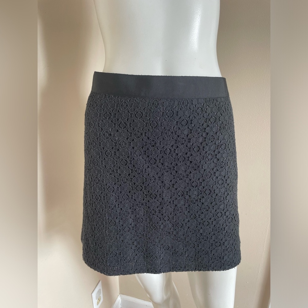 J. Crew Cotton Blend Lace Mini Skirt Black Floral Overlay Straight Pencil Size 6